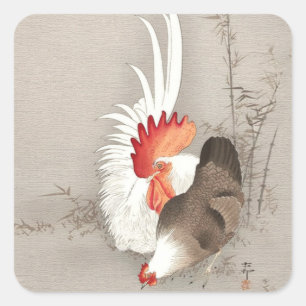 Chicken and Rooster by Ohara Koson Square Sticker