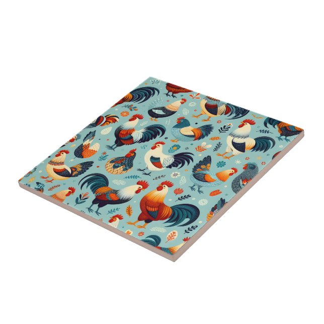 Chicken and Rooster Design Ceramic Tile (Side)