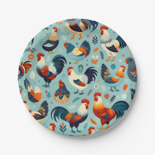 Chicken and Rooster Design Paper Plate