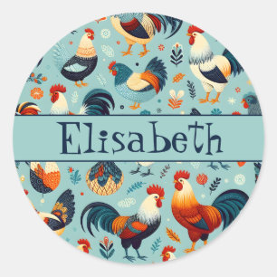 Chicken and Rooster Design Personalise Classic Round Sticker