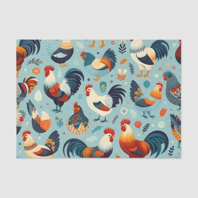 Chicken and Rooster Design Tissue Paper (Front)