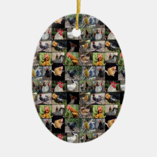 Chicken,And Rooster Photo Collage, Ceramic Ornament