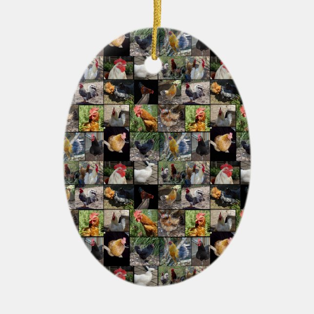 Chicken,And Rooster Photo Collage, Ceramic Ornament (Front)