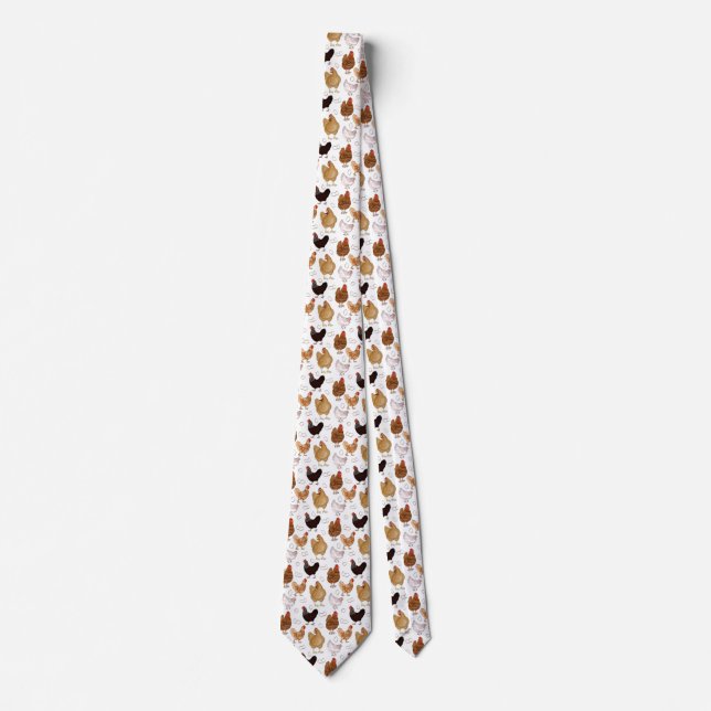 Chicken and the Eggs Pattern on White Tie (Front)