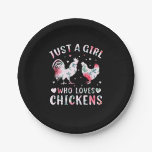 Chicken Art Girl Who Loves Chickens Paper Plate