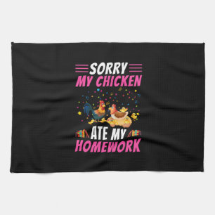 Chicken Art My Chicken Ate My Homework Tea Towel