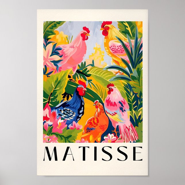 Chicken Art Print In Henri Matisse Style, Cowgirl  (Front)
