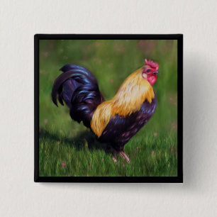 Chicken Art Stuart Bantam Rooster 15 Cm Square Badge