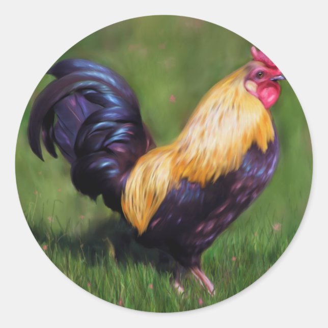 Chicken Art Stuart Bantam Rooster Classic Round Sticker (Front)