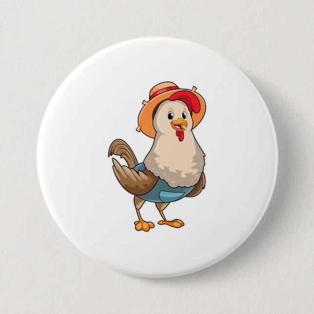 Chicken as Farmer with Hat 7.5 Cm Round Badge (Front)