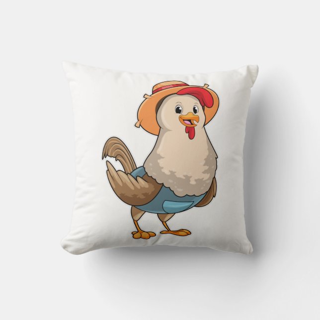 Chicken as Farmer with Hat Cushion (Front)