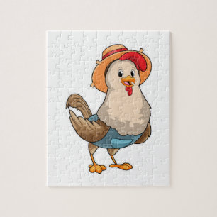Chicken as Farmer with Hat Jigsaw Puzzle