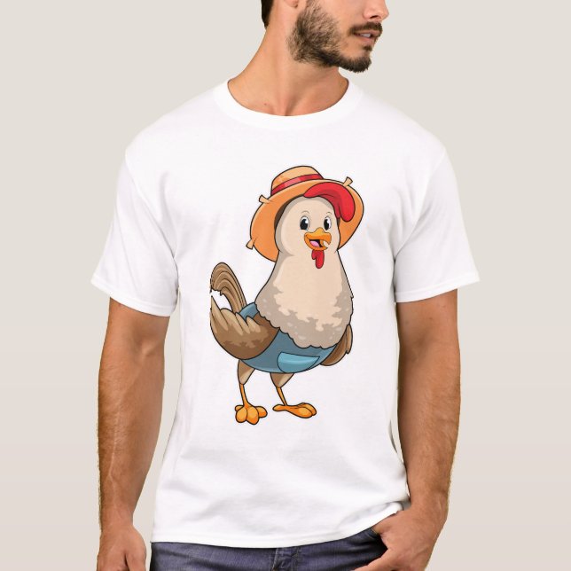 Chicken as Farmer with Hat T-Shirt (Front)