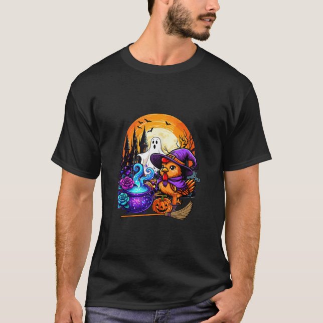 Chicken As Witch Horror Boo Ghost Halloween Funny  T-Shirt (Front)