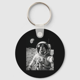 Chicken Astronaut Selfie On The Moon Funny Chicken Key Ring