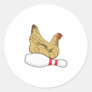 Chicken at Bowling with Bowling pin Classic Round Sticker