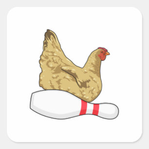 Chicken at Bowling with Bowling pin Square Sticker