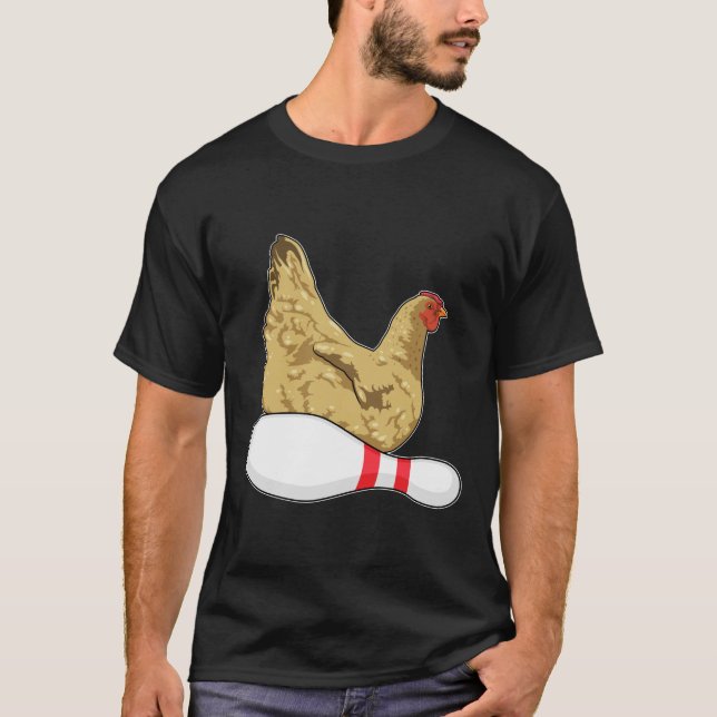 Chicken at Bowling with Bowling pin T-Shirt (Front)