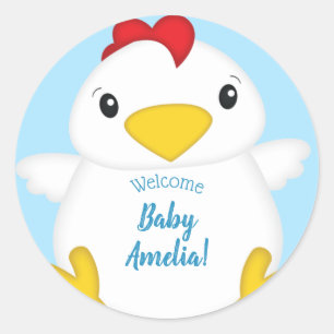 Chicken Baby Shower Blue Boy Classic Round Sticker