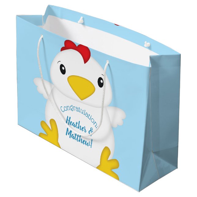 Chicken Baby Shower Blue Boy Large Gift Bag (Back Angled)