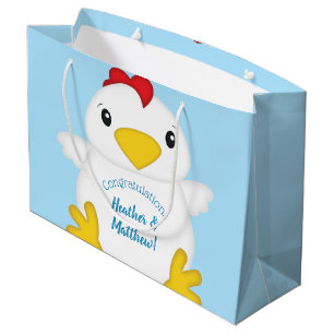 Chicken Baby Shower Blue Large Gift Bag