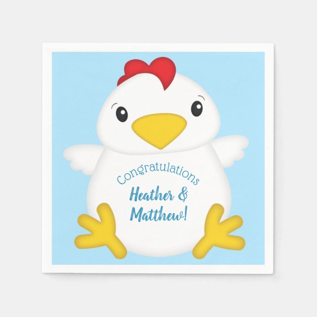 Chicken Baby Shower Blue Napkin (Front)
