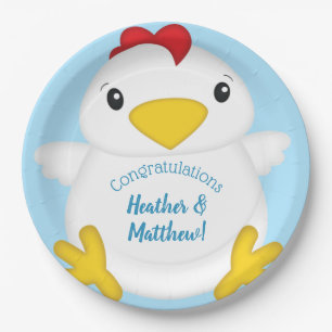 Chicken Baby Shower Blue Paper Plate