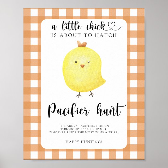 Chicken baby shower Pacifier hunt game Poster (Front)