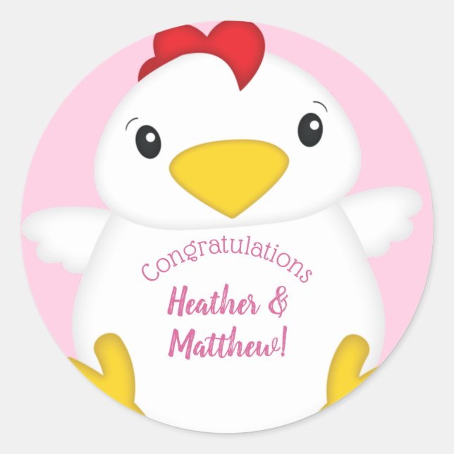 Chicken Baby Shower Pink Classic Round Sticker (Front)