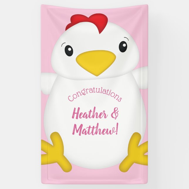 Chicken Baby Shower Pink Farm Banner (Vertical)