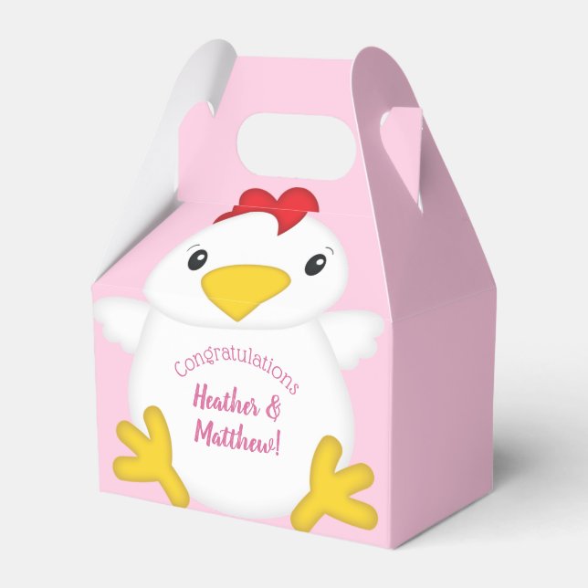 Chicken Baby Shower Pink Farm Favour Box (Front Side)