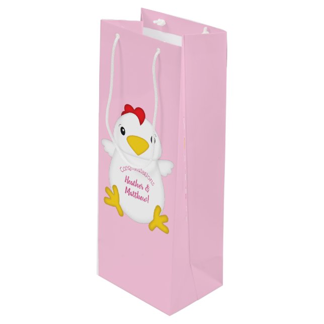 Chicken Baby Shower Pink Farm Wine Gift Bag (Front Angled)