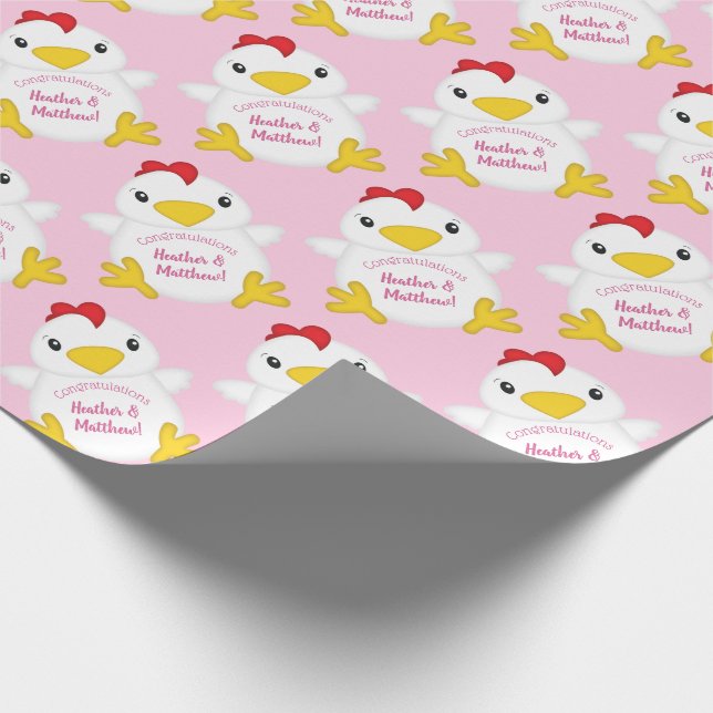 Chicken Baby Shower Pink Wrapping Paper (Corner)