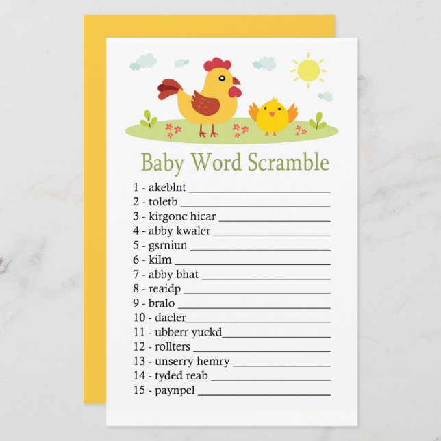 Chicken Baby word scramble game (Front/Back)