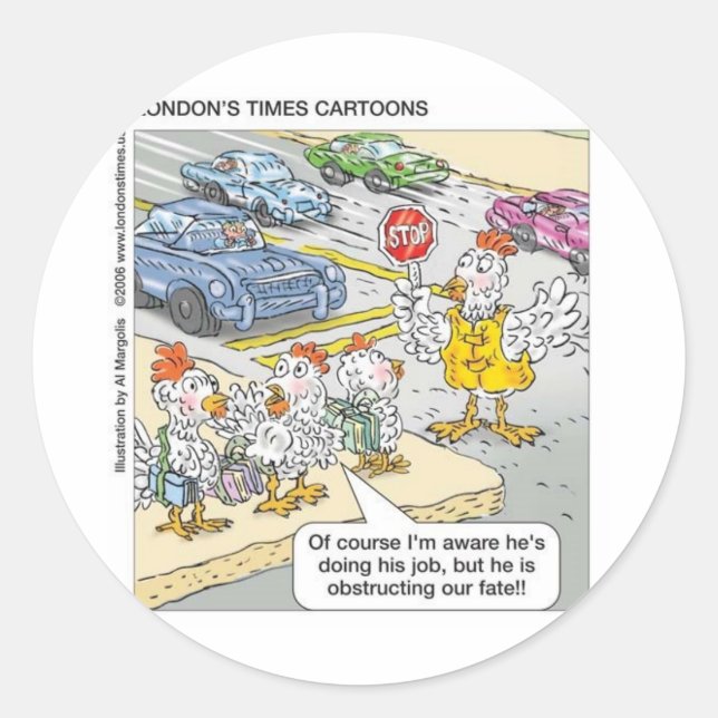 Chicken Barriers Funny Cartoon Gifts & Tees Classic Round Sticker (Front)