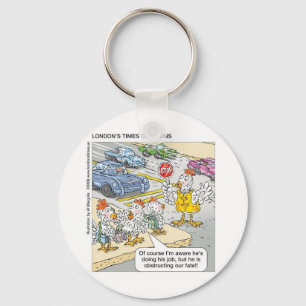 Chicken Barriers Funny Cartoon Gifts & Tees Key Ring