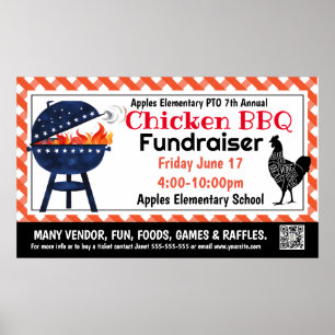 CHICKEN BBQ Fundraiser PTO PTA Church Banner Poster