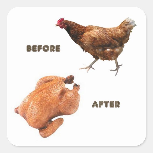Chicken Before and After Square Sticker (Front)