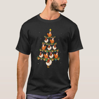 Chicken Bird Lover Xmas Tree Lights Santa Chicken T-Shirt