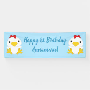 Chicken Birthday Party Blue Banner