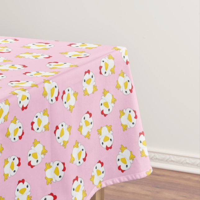 Chicken Birthday Party Pink Tablecloth (In Situ)