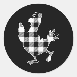 Chicken Black &amp; White Buffalo Plaid Merry Chri Classic Round Sticker