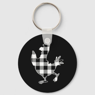 Chicken Black & White Buffalo Plaid Merry Chri Key Ring