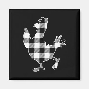 Chicken Black & White Buffalo Plaid Merry Chri Magnet