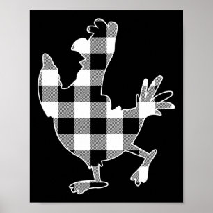 Chicken Black &amp; White Buffalo Plaid Merry Chri Poster