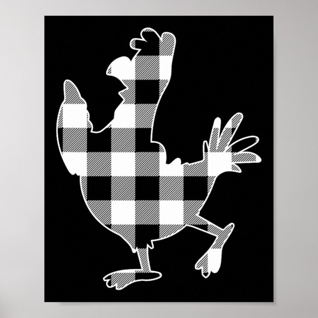 Chicken Black &amp; White Buffalo Plaid Merry Chri Poster (Front)