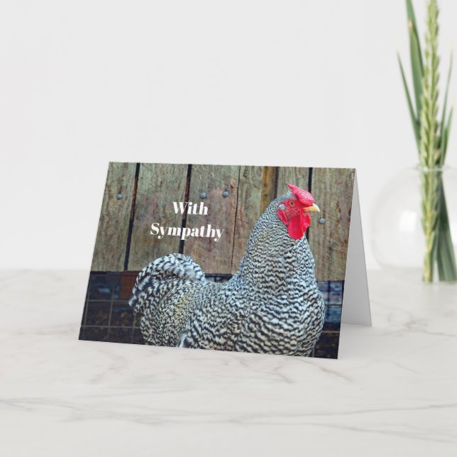 Chicken Black and White Rooster Photo Sympathy Card (Front)
