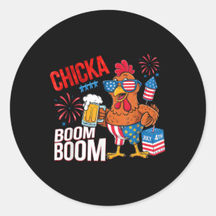 Chicken Boom Boom Retro America Chicka Beer 4th Of Classic Round Sticker