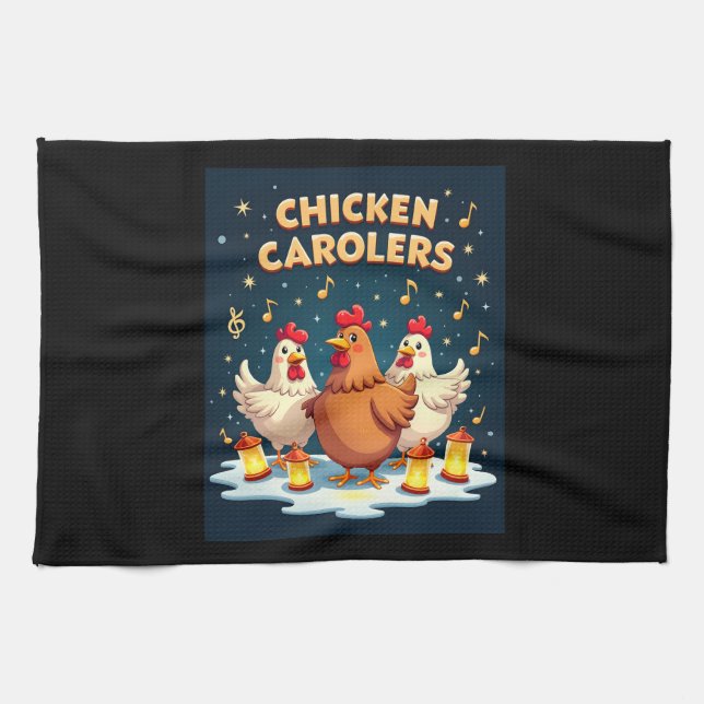 Chicken Carolers Tea Towel (Horizontal)