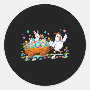 Chicken Carrying Bunnies Easter Chocolate Eggs Col Classic Round Sticker